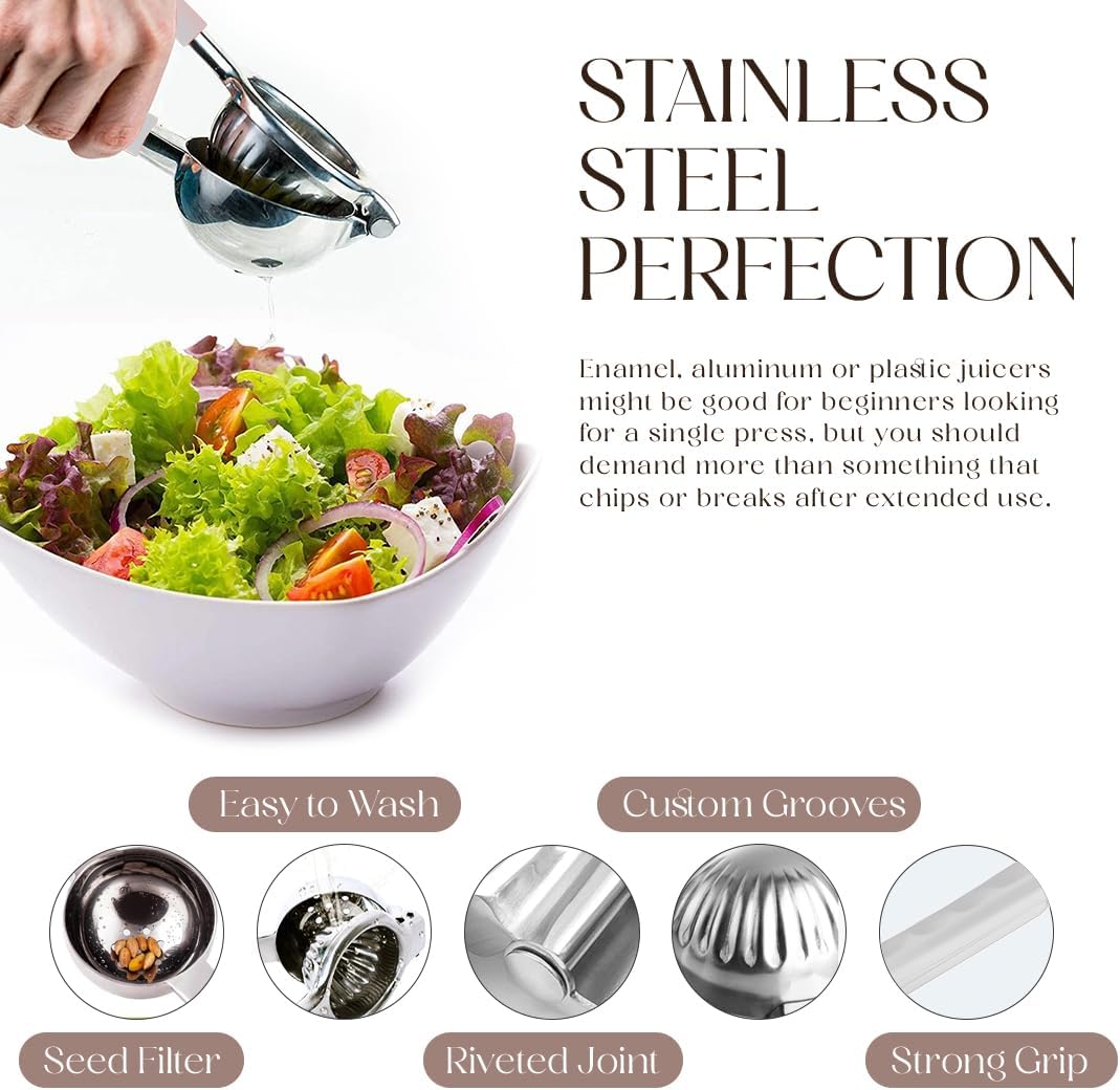 Citrus Juicer | Metal Lemon Squeezer | Lime and Lemon Juicer Stainless Steel with Silicone Handles | Manual Juicer, Citrus Squeezer, Hand Held Juicer | Bar Juicer for Bartender (White)