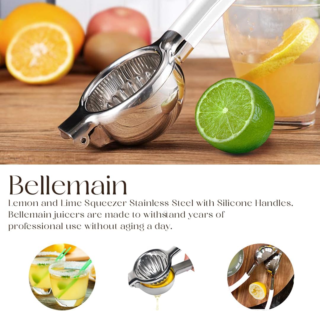 Citrus Juicer | Metal Lemon Squeezer | Lime and Lemon Juicer Stainless Steel with Silicone Handles | Manual Juicer, Citrus Squeezer, Hand Held Juicer | Bar Juicer for Bartender (White)