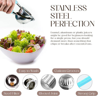 Citrus Juicer | Metal Lemon Squeezer | Lime and Lemon Juicer Stainless Steel with Silicone Handles | Manual Juicer, Citrus Squeezer, Hand Held Juicer | Bar Juicer for Bartender (White)