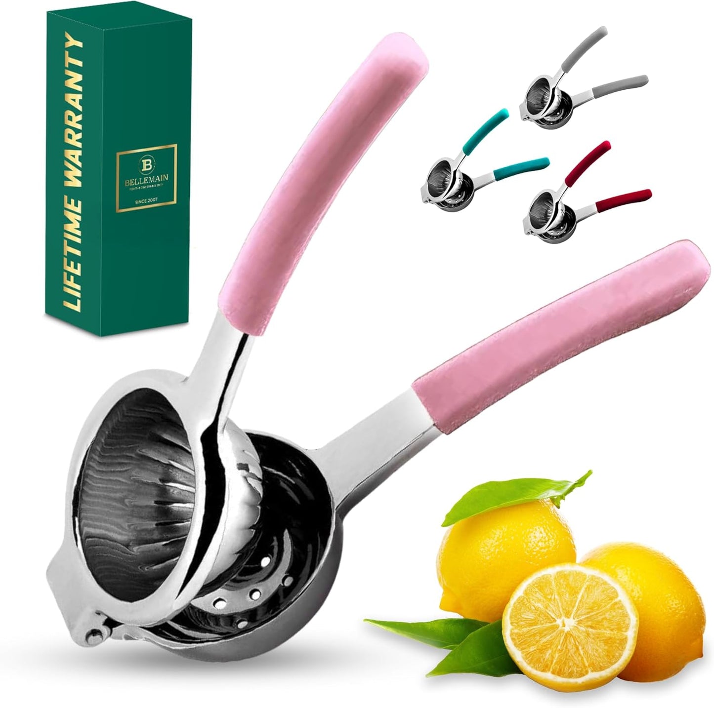 Citrus Juicer | Metal Lemon Squeezer | Lime and Lemon Juicer Stainless Steel with Silicone Handles | Manual Juicer, Citrus Squeezer, Hand Held Juicer | Bar Juicer for Bartender (White)