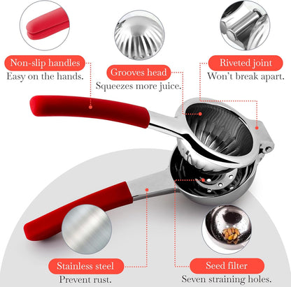 Citrus Juicer | Metal Lemon Squeezer | Lime and Lemon Juicer Stainless Steel with Silicone Handles | Manual Juicer, Citrus Squeezer, Hand Held Juicer | Bar Juicer for Bartender (White)