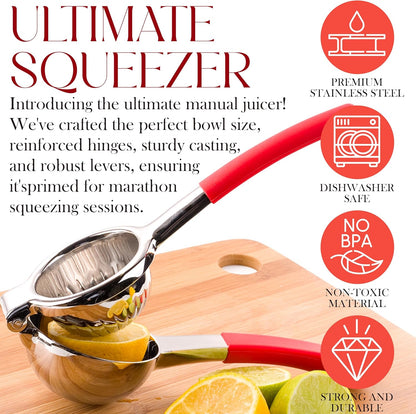 Citrus Juicer | Metal Lemon Squeezer | Lime and Lemon Juicer Stainless Steel with Silicone Handles | Manual Juicer, Citrus Squeezer, Hand Held Juicer | Bar Juicer for Bartender (White)