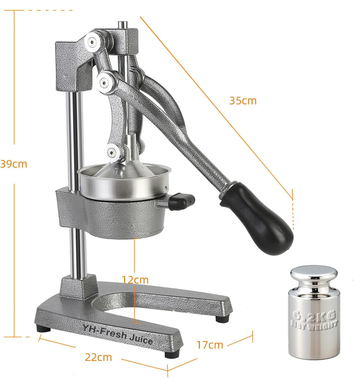 juice.Hand Press Juicer Machine, Manual Orange Juicer and Professional Citrus Juicer for Orange Juice Pom Lime Lemon Juice,Home and Commercial Extractors Squeezer, Easy to Clean, Gray