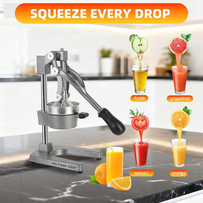 juice.Hand Press Juicer Machine, Manual Orange Juicer and Professional Citrus Juicer for Orange Juice Pom Lime Lemon Juice,Home and Commercial Extractors Squeezer, Easy to Clean, Gray