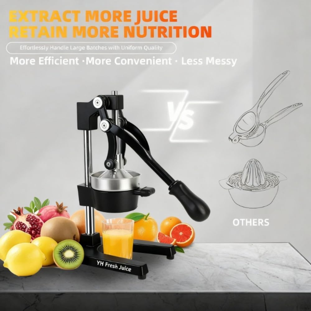 juice.Hand Press Juicer Machine, Manual Orange Juicer and Professional Citrus Juicer for Orange Juice Pom Lime Lemon Juice,Home and Commercial Extractors Squeezer, Easy to Clean, Gray