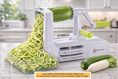 10-Blade Vegetable Spiralizer: Zoodle Maker & Veggie Noodle Maker, Potato String & Curly Fry Cutter, Japanese Steel Blades, Catch Container, Strong Suction Pad, 4 eBooks | Keto, Vegan, Paleo