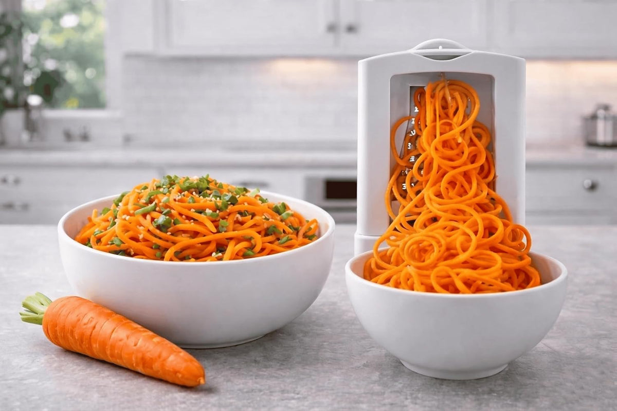10-Blade Vegetable Spiralizer: Zoodle Maker & Veggie Noodle Maker, Potato String & Curly Fry Cutter, Japanese Steel Blades, Catch Container, Strong Suction Pad, 4 eBooks | Keto, Vegan, Paleo