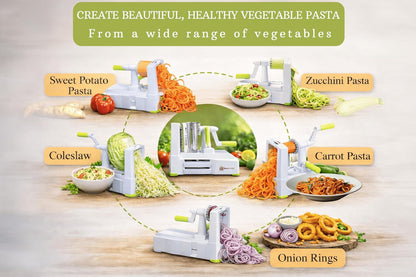 10-Blade Vegetable Spiralizer: Zoodle Maker & Veggie Noodle Maker, Potato String & Curly Fry Cutter, Japanese Steel Blades, Catch Container, Strong Suction Pad, 4 eBooks | Keto, Vegan, Paleo