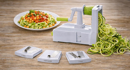 10-Blade Vegetable Spiralizer: Zoodle Maker & Veggie Noodle Maker, Potato String & Curly Fry Cutter, Japanese Steel Blades, Catch Container, Strong Suction Pad, 4 eBooks | Keto, Vegan, Paleo