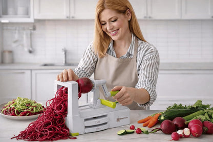 10-Blade Vegetable Spiralizer: Zoodle Maker & Veggie Noodle Maker, Potato String & Curly Fry Cutter, Japanese Steel Blades, Catch Container, Strong Suction Pad, 4 eBooks | Keto, Vegan, Paleo