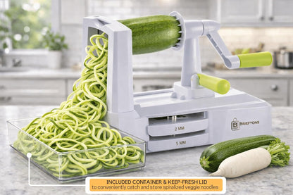 10-Blade Vegetable Spiralizer: Zoodle Maker & Veggie Noodle Maker, Potato String & Curly Fry Cutter, Japanese Steel Blades, Catch Container, Strong Suction Pad, 4 eBooks | Keto, Vegan, Paleo