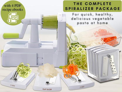 10-Blade Vegetable Spiralizer: Zoodle Maker & Veggie Noodle Maker, Potato String & Curly Fry Cutter, Japanese Steel Blades, Catch Container, Strong Suction Pad, 4 eBooks | Keto, Vegan, Paleo