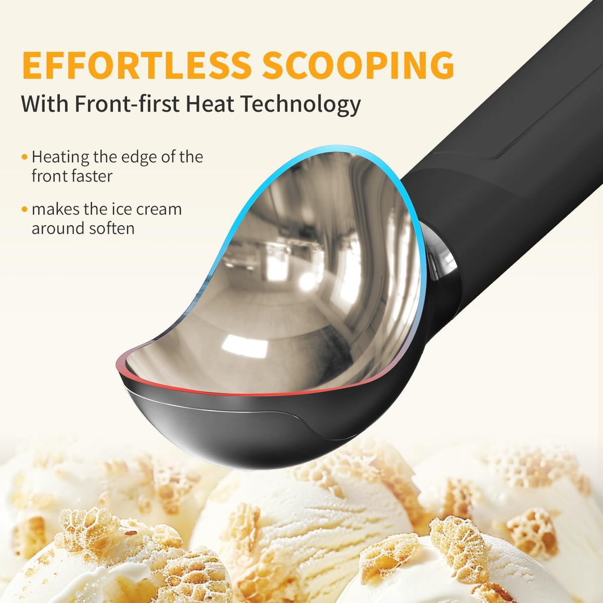Heated Ice Cream Scoop, Rechargeable Electric Scooper for Hard IceCream, Self Warming Spoon Max to 158℉, Rust-Proof, anti freeze handle, Easy to Clean