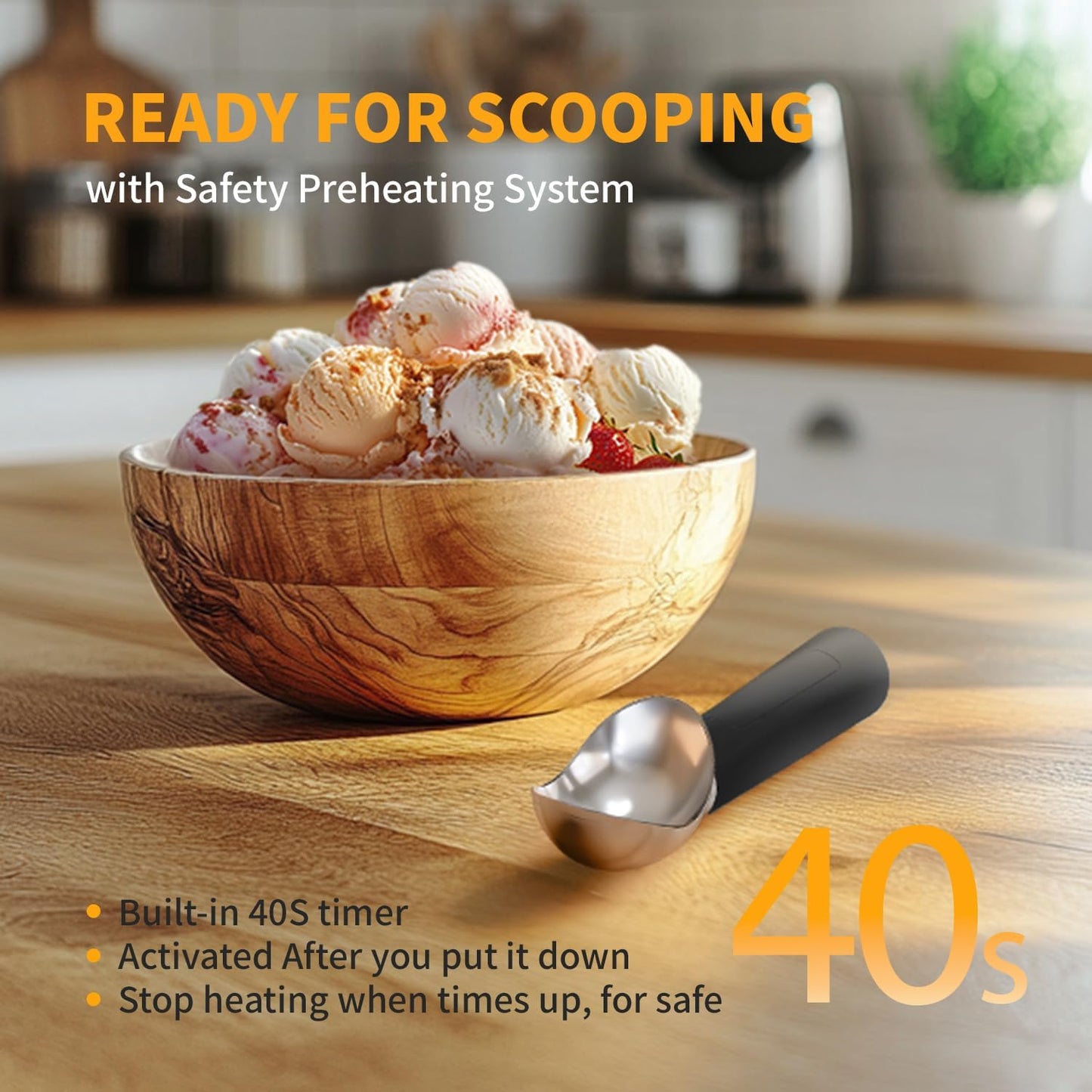 Heated Ice Cream Scoop, Rechargeable Electric Scooper for Hard IceCream, Self Warming Spoon Max to 158℉, Rust-Proof, anti freeze handle, Easy to Clean