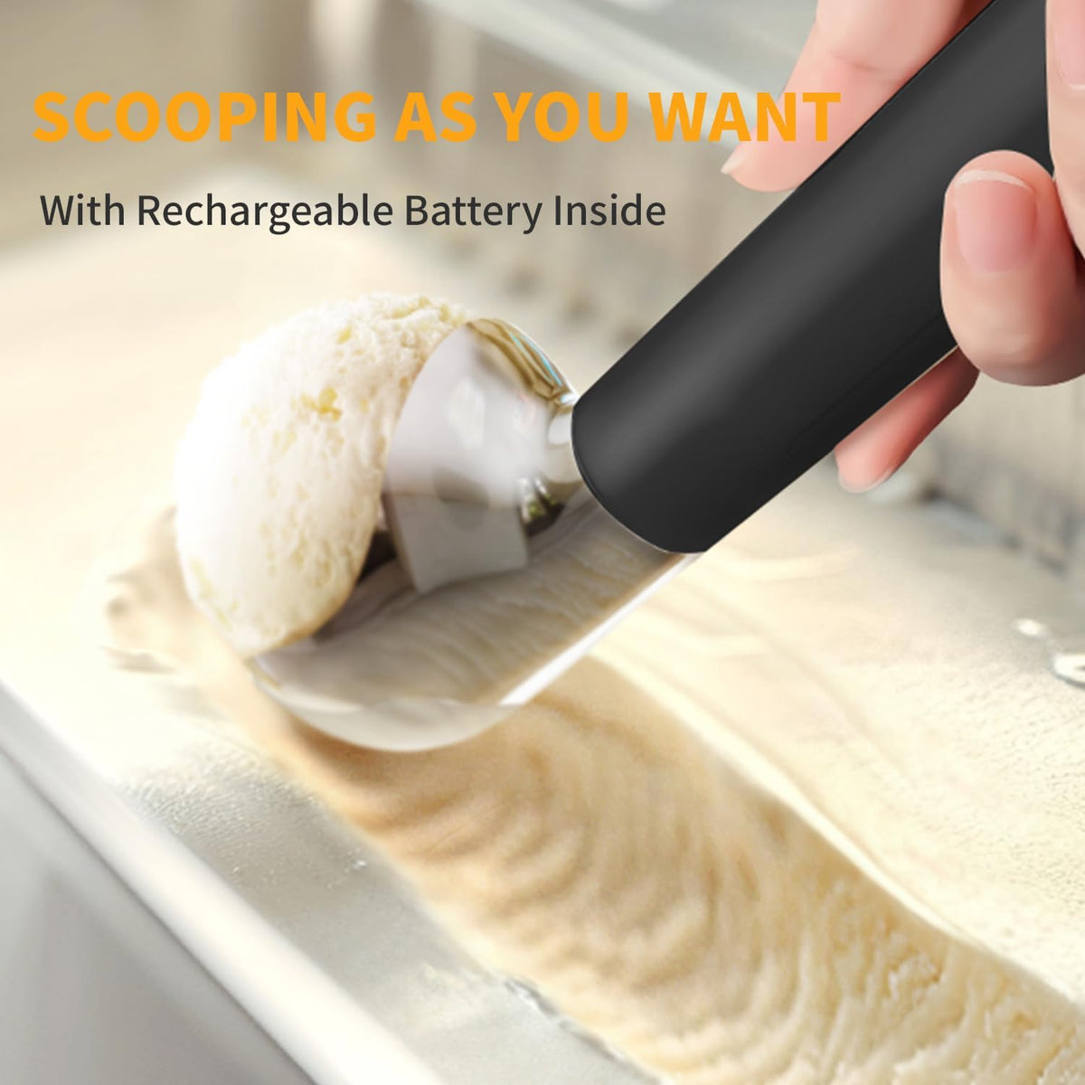 Heated Ice Cream Scoop, Rechargeable Electric Scooper for Hard IceCream, Self Warming Spoon Max to 158℉, Rust-Proof, anti freeze handle, Easy to Clean