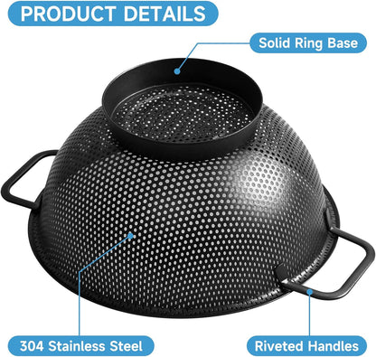 Black Colander for Kitchen, 3QT, Stainless Steel Pasta Strainer with Handle, Pasta Strainer for Fruits Vegetables Cooking Food, Dishwasher Safe
