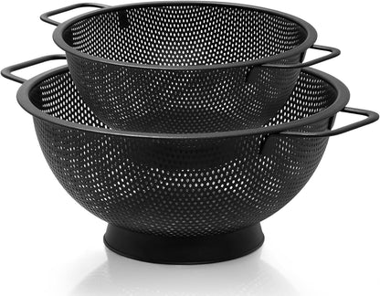 Black Colander for Kitchen, 3QT, Stainless Steel Pasta Strainer with Handle, Pasta Strainer for Fruits Vegetables Cooking Food, Dishwasher Safe