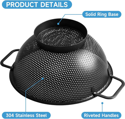 Black Colander for Kitchen, 3QT, Stainless Steel Pasta Strainer with Handle, Pasta Strainer for Fruits Vegetables Cooking Food, Dishwasher Safe