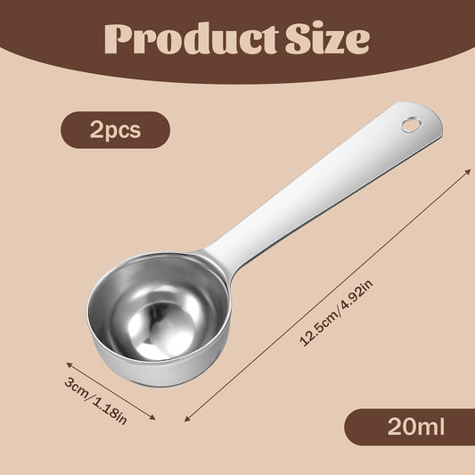 2 Pcs Stainless Steel Coffee Spoons, Coffee Scoop 1 Tablespoon, Long Handle Measuring Tablespoon, 1 tbsp Measuring Spoons for Ground-Coffee, Milk, Spice Jar, Cooking Baking (6 Inch, 20ml)