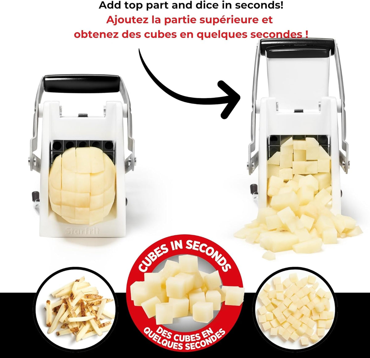 Pro Fry Cutter & Cuber, 3-in-1, Homemade French Fries, Slices and Diced Cubes Potato & Vegetable