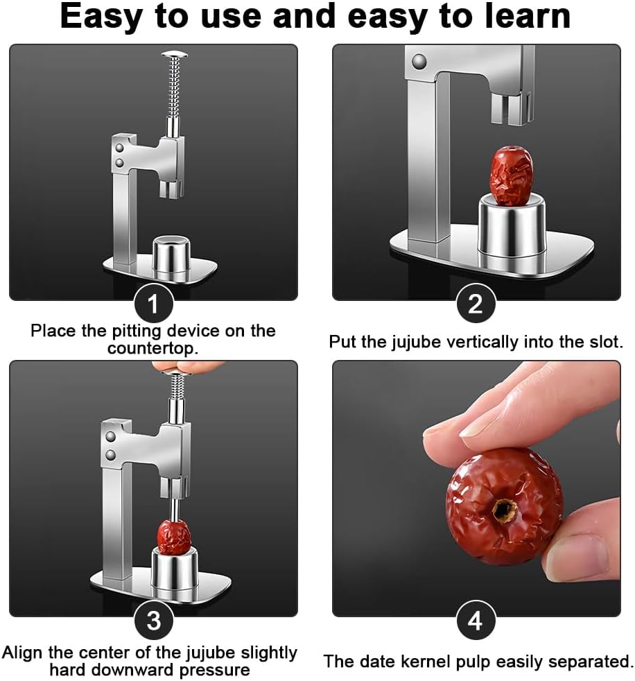 Stainless Steel Red Dates Corer, Pit Remover, Olive Pitter Tool, Portable Fruit Corer Remover for Cherries, Hawthorn, Grape, Jujube (Silver, 7.28x3.74 inch)
