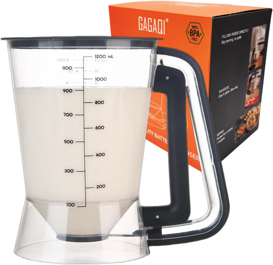 Pancake Batter Dispenser 5 Cup with Sturdy Handle,Batter Separator for Pancakes, Cupcake, Waffle, Muffin Mix, Cake & Crepe Batter pitcher with Squeeze Handle Baking Tools-Black