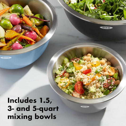 Good Grips 3-Piece Stainless Steel Mixing Bowl Set - Blue/Gray