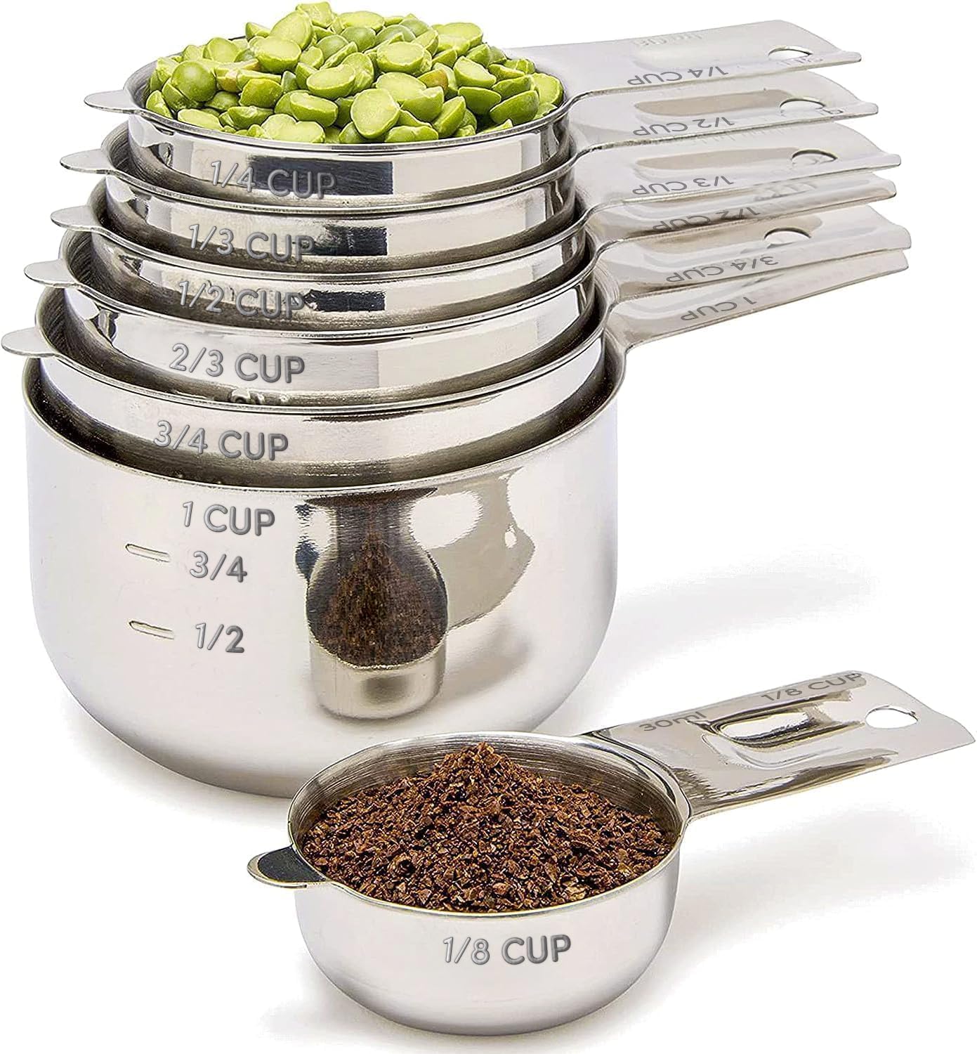 Measuring Cups Set of 7, Stackable, 304 Premium Stainless Steel, Kitchen Gadgets for Measure Liquid and Dry Ingredients, Cooking & Baking