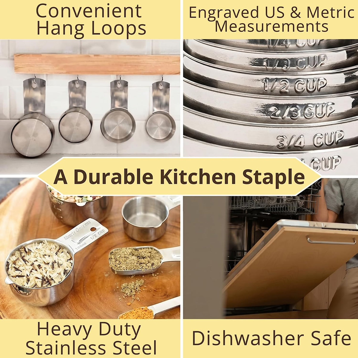 Measuring Cups Set of 7, Stackable, 304 Premium Stainless Steel, Kitchen Gadgets for Measure Liquid and Dry Ingredients, Cooking & Baking