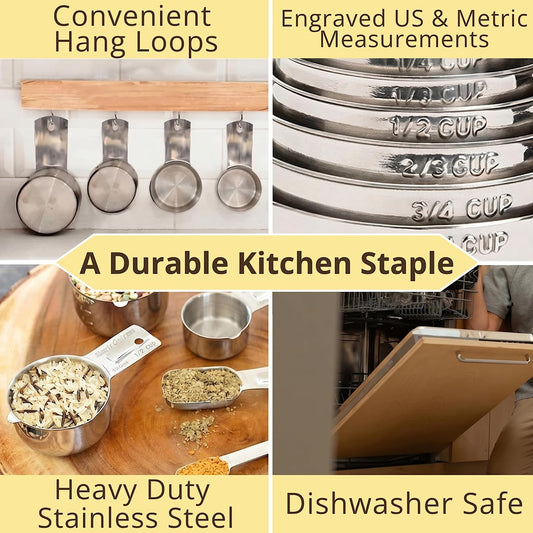 Measuring Cups Set of 7, Stackable, 304 Premium Stainless Steel, Kitchen Gadgets for Measure Liquid and Dry Ingredients, Cooking & Baking