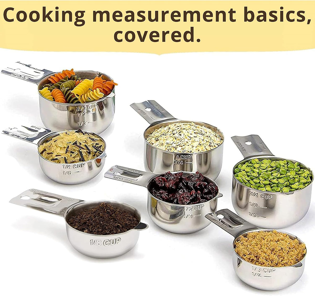 Measuring Cups Set of 7, Stackable, 304 Premium Stainless Steel, Kitchen Gadgets for Measure Liquid and Dry Ingredients, Cooking & Baking