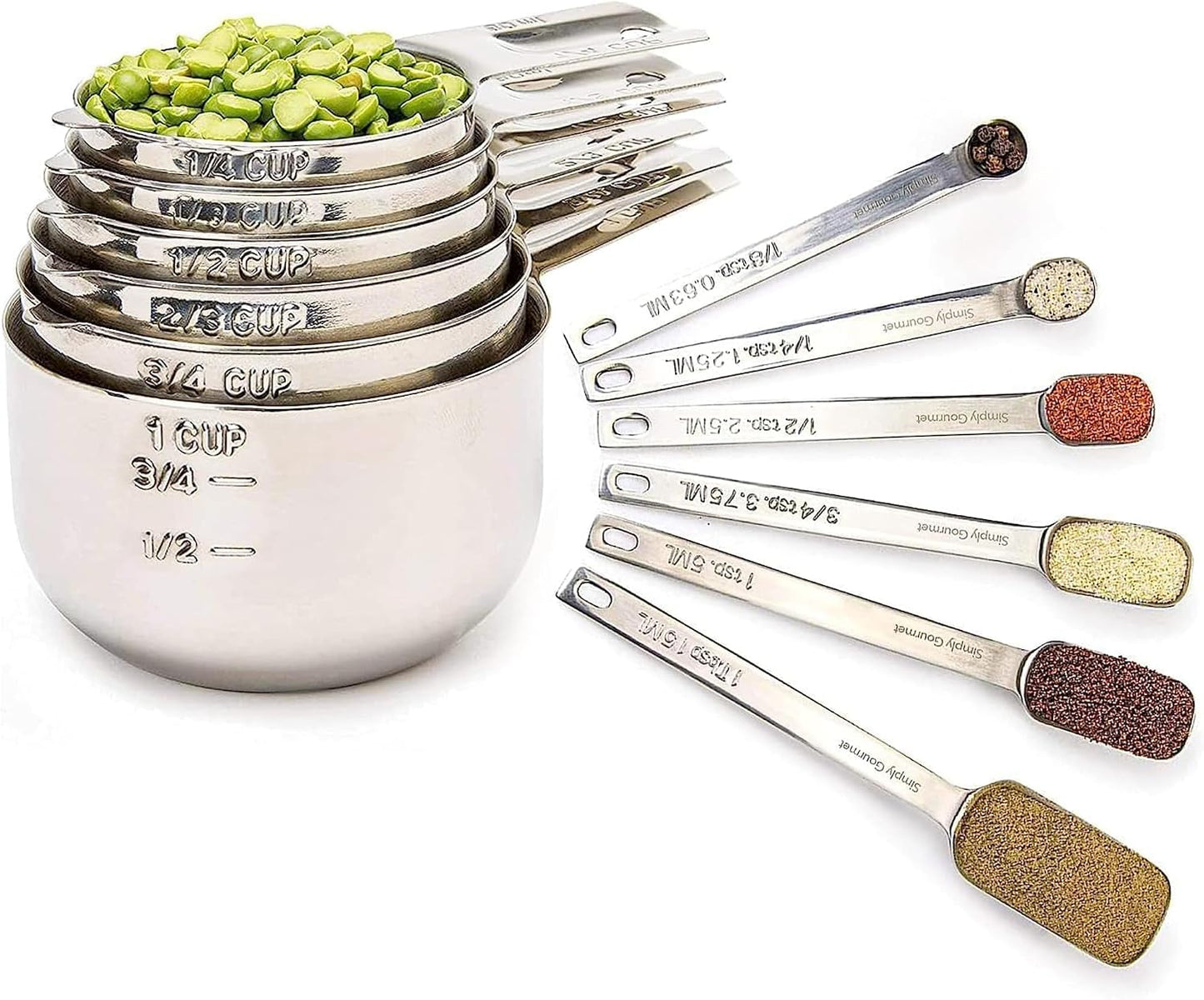 Measuring Cups Set of 7, Stackable, 304 Premium Stainless Steel, Kitchen Gadgets for Measure Liquid and Dry Ingredients, Cooking & Baking