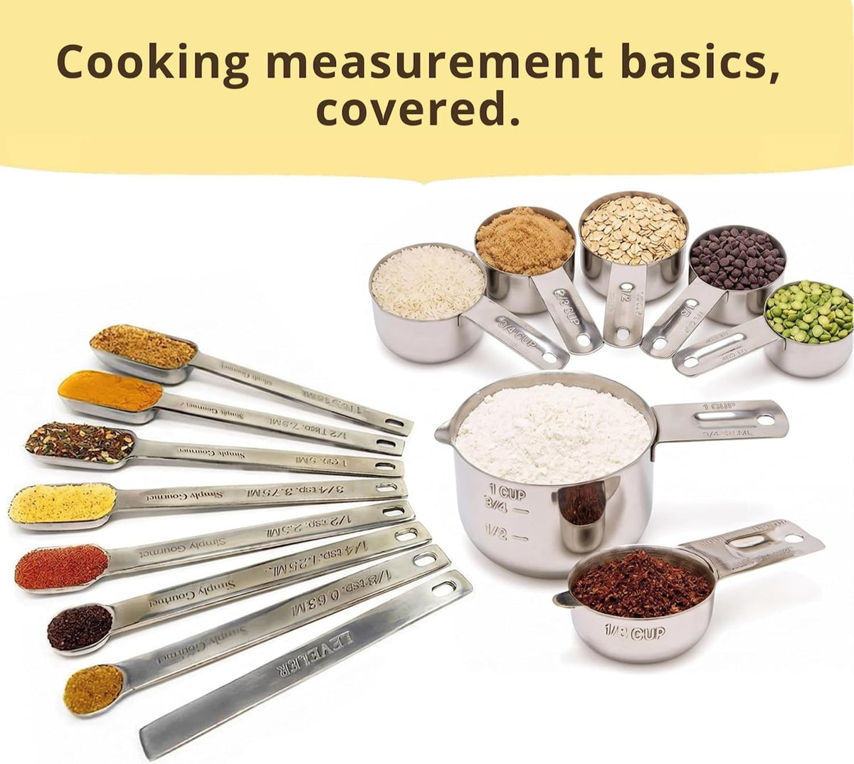 Measuring Cups Set of 7, Stackable, 304 Premium Stainless Steel, Kitchen Gadgets for Measure Liquid and Dry Ingredients, Cooking & Baking