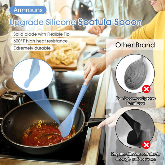 Silicone Spatula Spoon 2-Pack, Rubber Spoonula set Heat Resistant, Seamless Non-Stick Scrapers for Baking Mixing.
