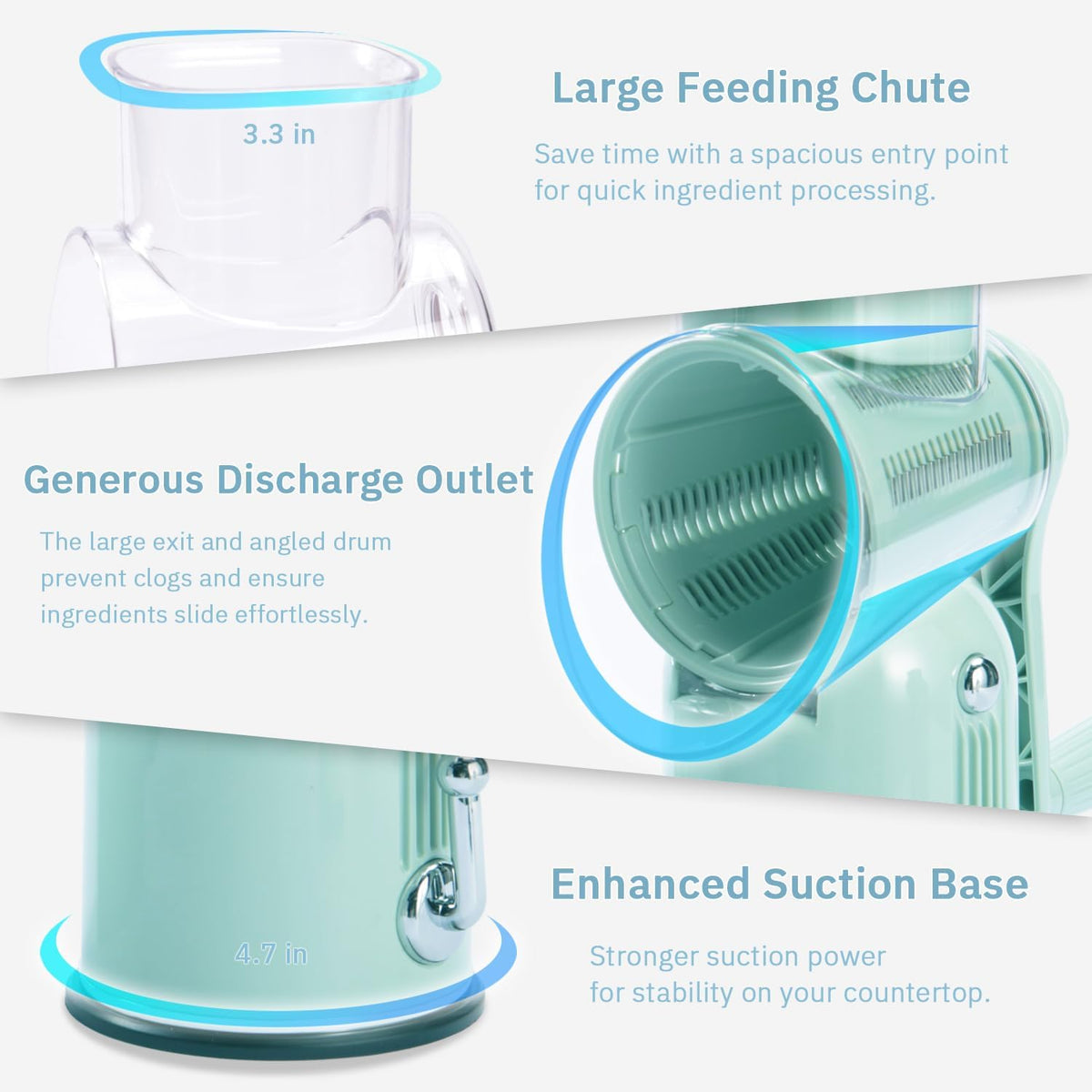 Hand Crank Rotary Cheese Grater, 5-in-1 Vegetable Slicer (Green)