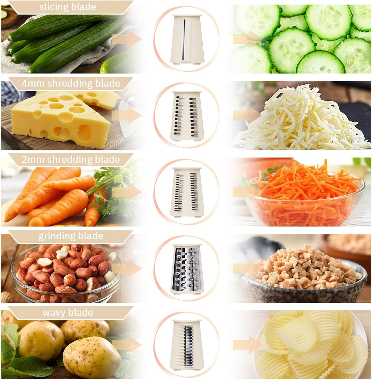 Hand Crank Rotary Cheese Grater, 5-in-1 Vegetable Slicer (Green)