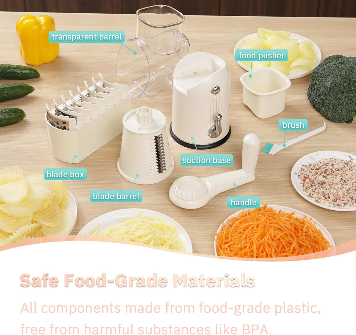 Hand Crank Rotary Cheese Grater, 5-in-1 Vegetable Slicer (Green)
