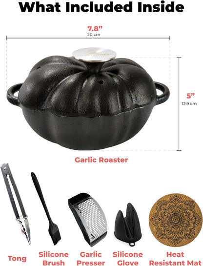 Cast Iron Garlic Roaster, Smoker Roaster, Garlic Roaster Oven, Garlic Baker, Garlic Roasting Pot, Potato Baker, Garlic Cooker, Stove Steamer, Indoor Brisket Smoker