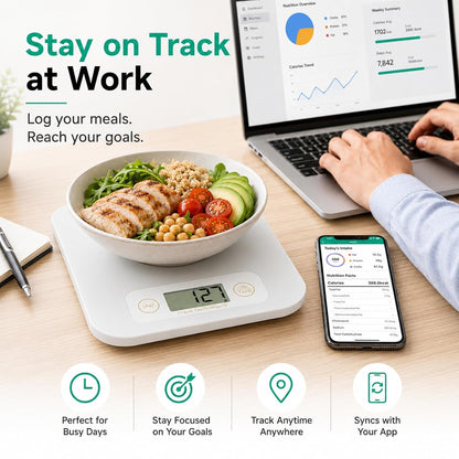URAMAZ Smart Food Scale with Nutritional Calculator, Digital Kitchen Scale with Bluetooth App for Weight Loss, Food Weight Scale for Diet, Keto, Macro, Calories Counting, Tracking, 11lb