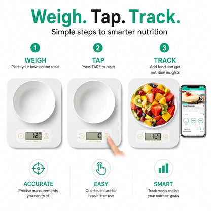 URAMAZ Smart Food Scale with Nutritional Calculator, Digital Kitchen Scale with Bluetooth App for Weight Loss, Food Weight Scale for Diet, Keto, Macro, Calories Counting, Tracking, 11lb