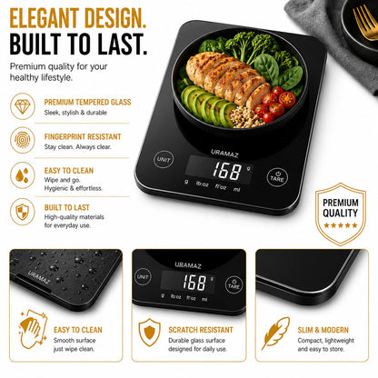 URAMAZ Smart Food Scale with Nutritional Calculator, Digital Kitchen Scale with Bluetooth App for Weight Loss, Food Weight Scale for Diet, Keto, Macro, Calories Counting, Tracking, 11lb