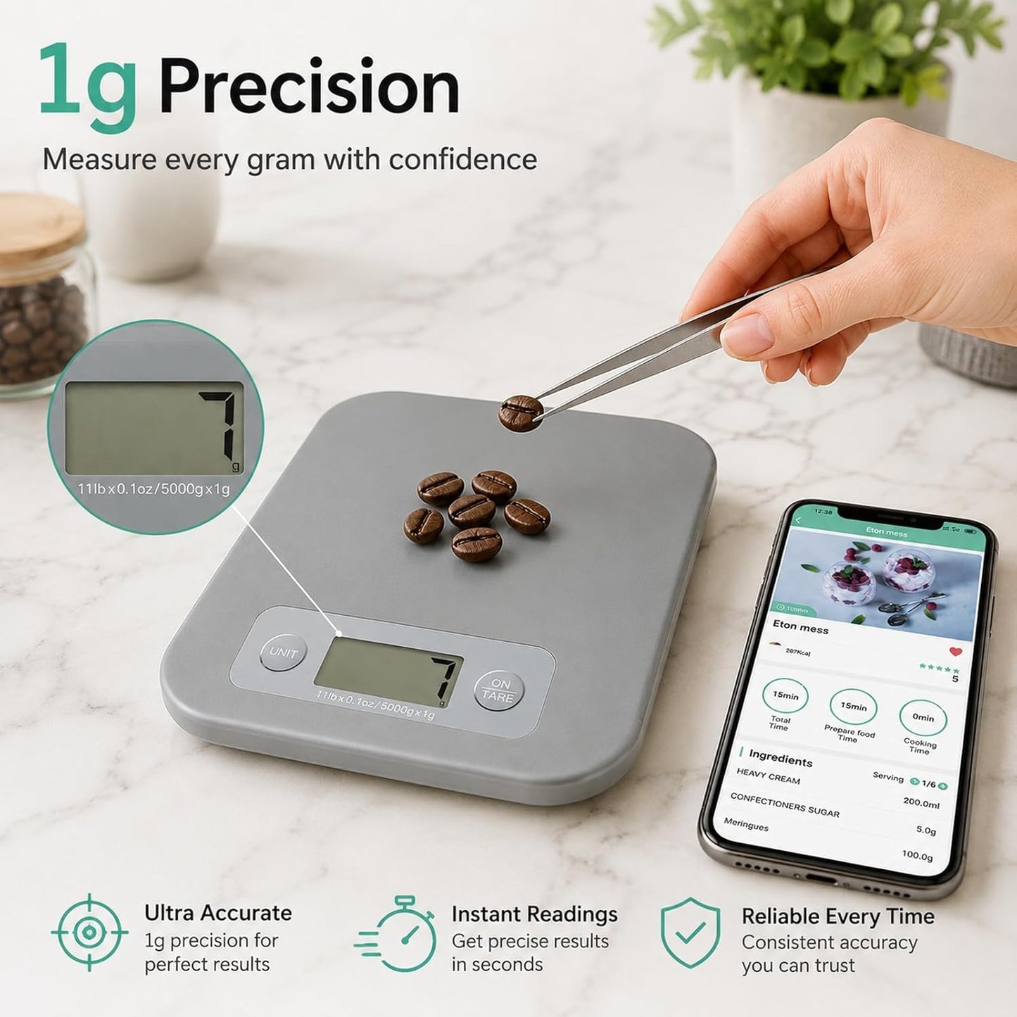 URAMAZ Smart Food Scale with Nutritional Calculator, Digital Kitchen Scale with Bluetooth App for Weight Loss, Food Weight Scale for Diet, Keto, Macro, Calories Counting, Tracking, 11lb