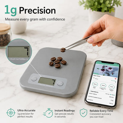 URAMAZ Smart Food Scale with Nutritional Calculator, Digital Kitchen Scale with Bluetooth App for Weight Loss, Food Weight Scale for Diet, Keto, Macro, Calories Counting, Tracking, 11lb