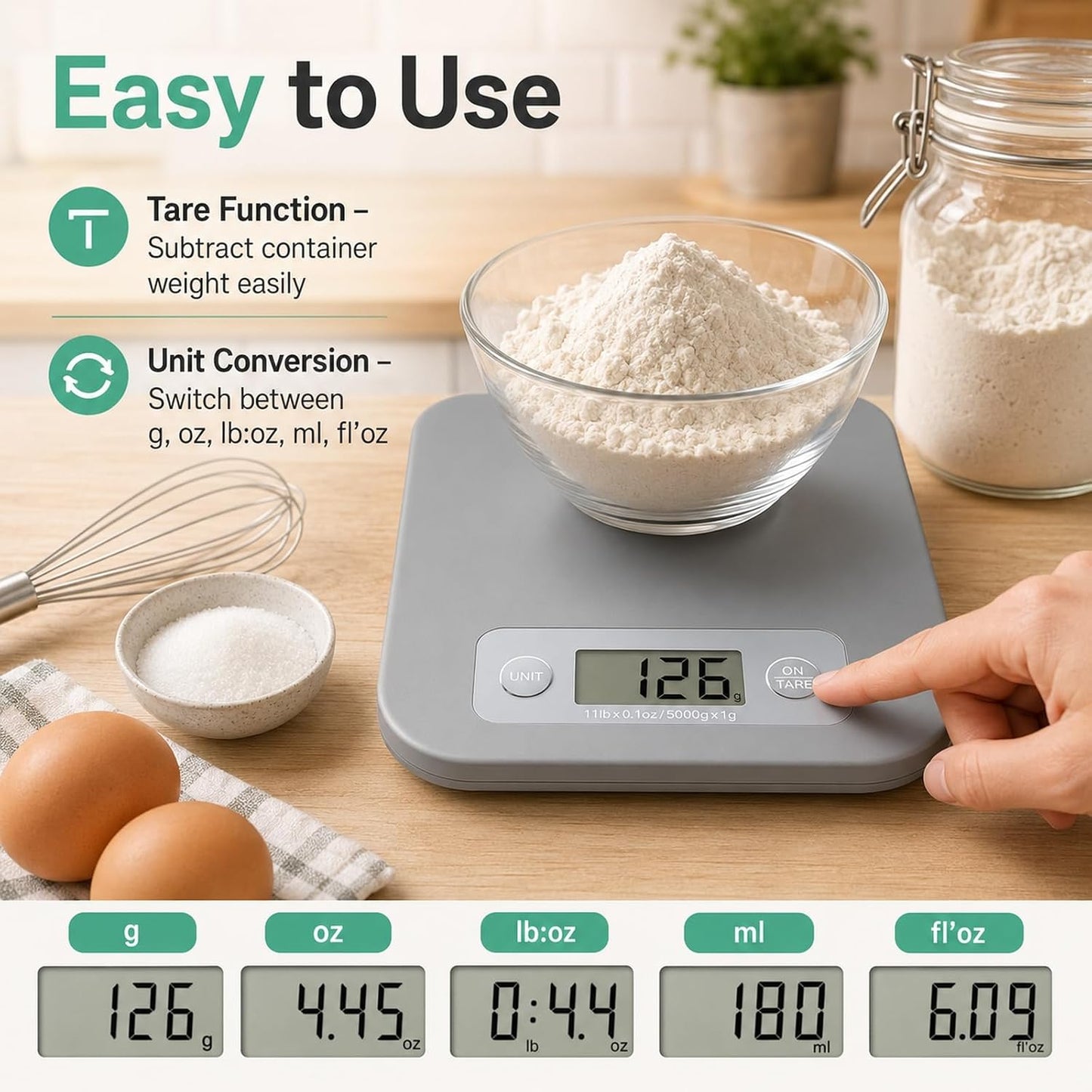 URAMAZ Smart Food Scale with Nutritional Calculator, Digital Kitchen Scale with Bluetooth App for Weight Loss, Food Weight Scale for Diet, Keto, Macro, Calories Counting, Tracking, 11lb