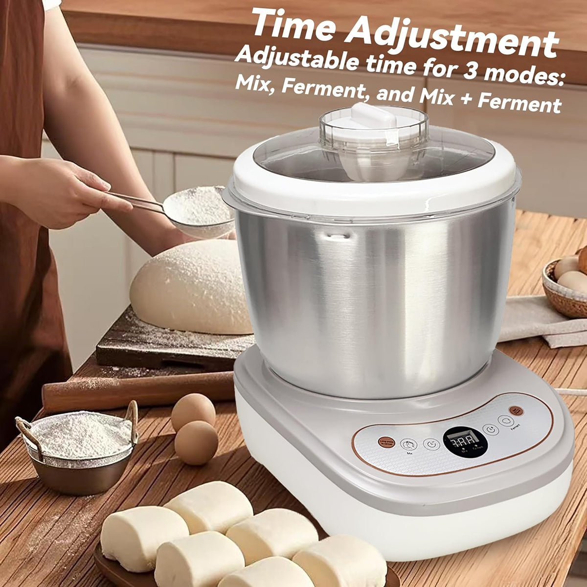 Dough Maker with Ferment Function 7.4Qt Large Capacity Dough Mixer,Commercial& Household Bread Mixer forPizza, Noodles, Bread,Sourdough Kneading Machine with Stainless Steel Bow, Face-up Touch Panel