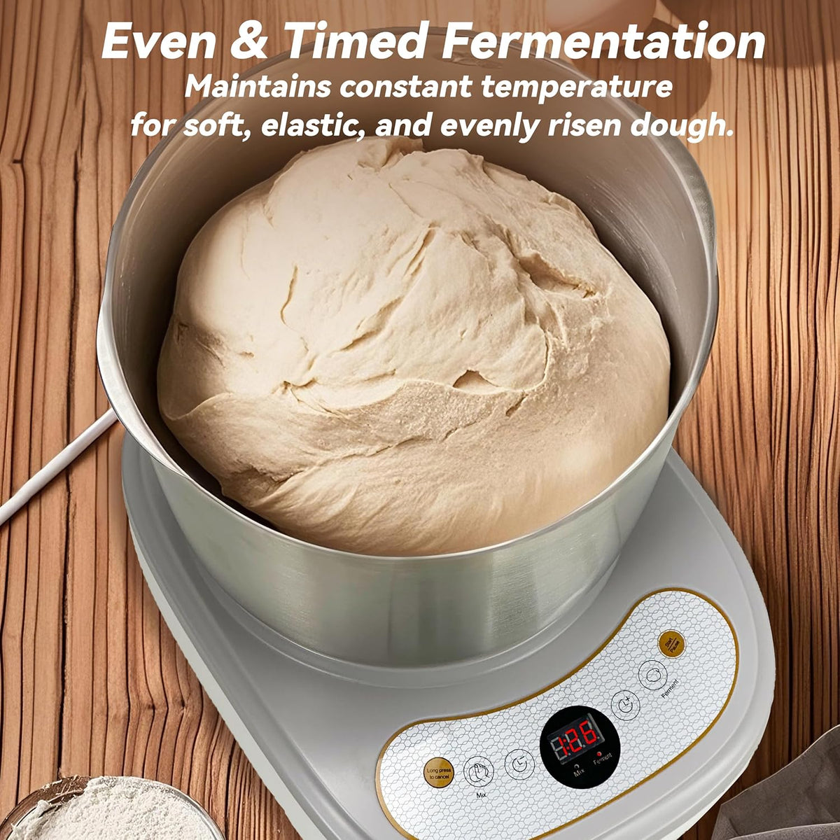 Dough Maker with Ferment Function 7.4Qt Large Capacity Dough Mixer,Commercial& Household Bread Mixer forPizza, Noodles, Bread,Sourdough Kneading Machine with Stainless Steel Bow, Face-up Touch Panel