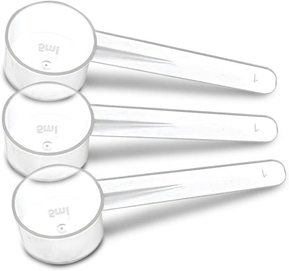 3 Pack Teaspoon Measuring Spoons, 1 Tsp (5 mL) Plastic Creatine Scoops | Clear short-handle 1 tsp scoops for creatine, coffee, spices, grains, powders, baking ingredients, supplements and dry goods.
