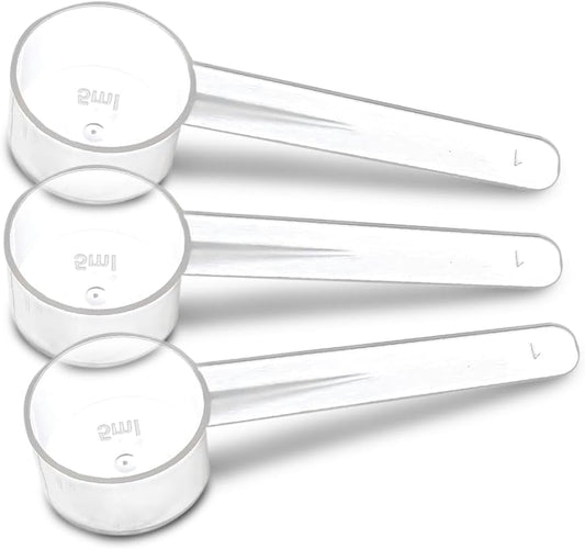 3 Pack Teaspoon Measuring Spoons, 1 Tsp (5 mL) Plastic Creatine Scoops | Clear short-handle 1 tsp scoops for creatine, coffee, spices, grains, powders, baking ingredients, supplements and dry goods.
