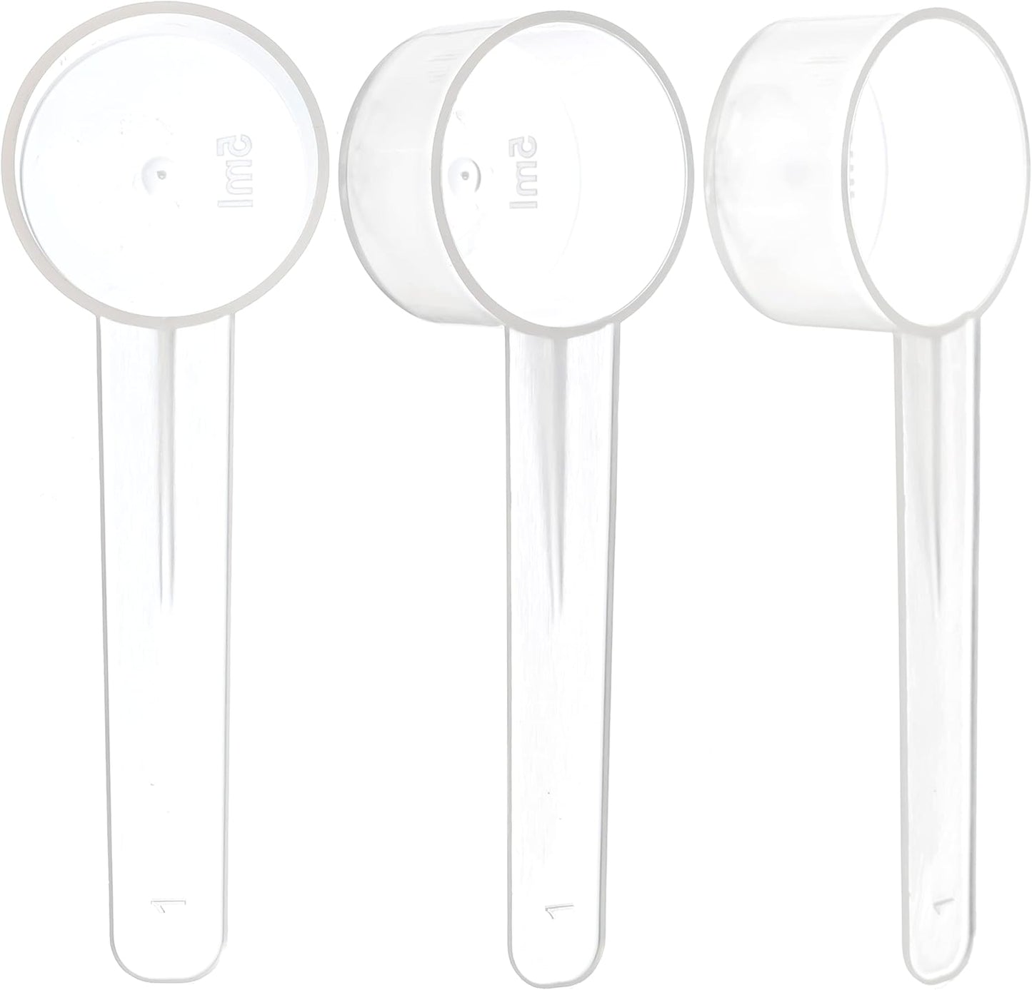 3 Pack Teaspoon Measuring Spoons, 1 Tsp (5 mL) Plastic Creatine Scoops | Clear short-handle 1 tsp scoops for creatine, coffee, spices, grains, powders, baking ingredients, supplements and dry goods.