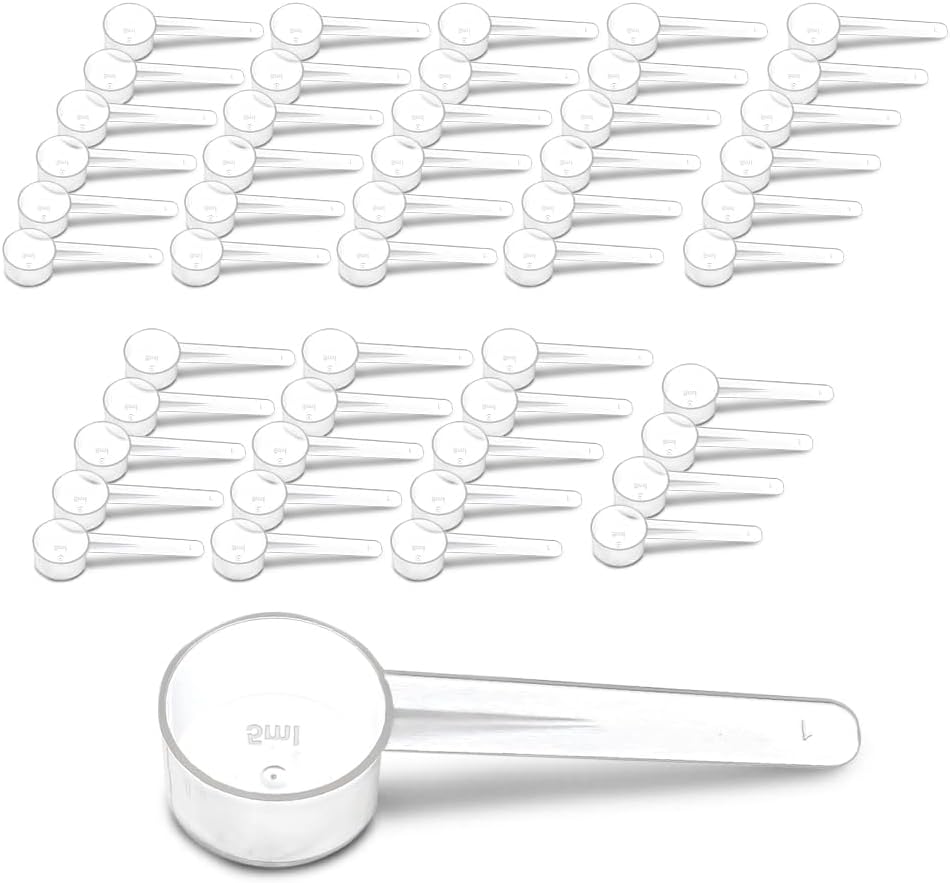 3 Pack Teaspoon Measuring Spoons, 1 Tsp (5 mL) Plastic Creatine Scoops | Clear short-handle 1 tsp scoops for creatine, coffee, spices, grains, powders, baking ingredients, supplements and dry goods.